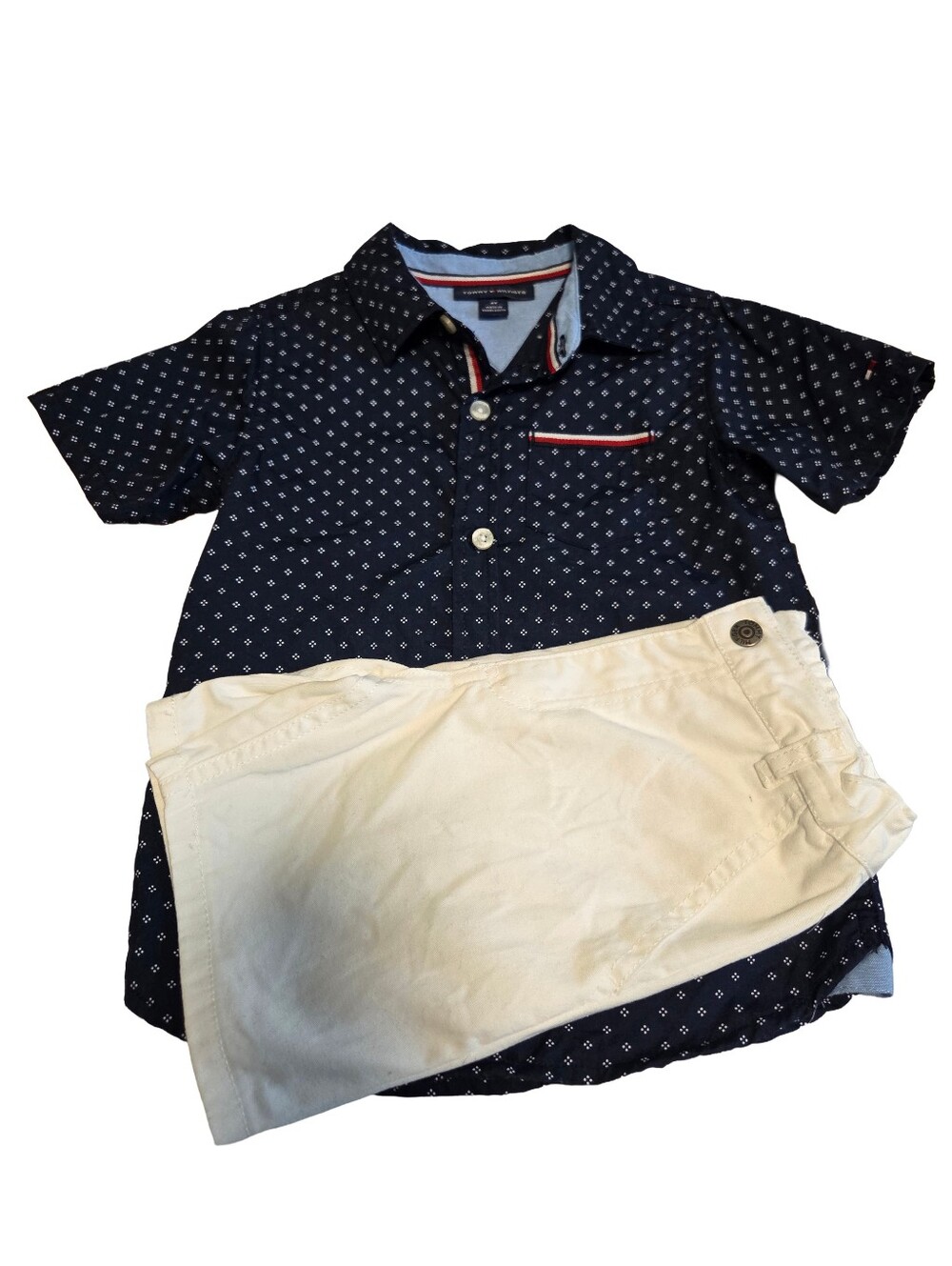 Tommy Hilfiger Navy Geo Button-Down Shirt with Cream Shorts
